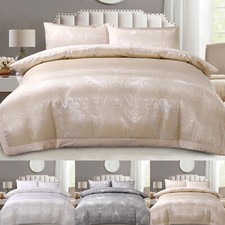 Luxury Jacquard Camden Duvet Cover Quilted Double King Super King Size Bed Set
