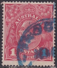 AUST KGV 1d RED SWk. 'BLUE CDS'. USED. (L620)