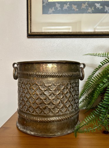 Vintage brass bucket planter - bucket,