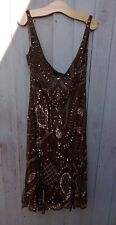 Principles Vtg Brown Gold beaded lace 20s Deco gatsby Evening wedding dress 18