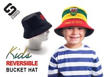WELSH KIDS BUCKET HAT -Yma O Hyd EUROS World Cup Wales Children's Reversible Hat