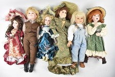 Porcelain Dolls Bundle Dressed Blonde Brunette Victorian Standing x 6