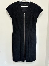 Amanda Wakeley Silk Lined Front Zip Wool Cotton Stretch Dress With Pockets UK14