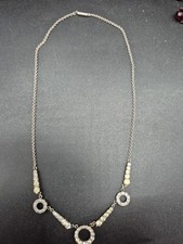 Antique Sterling Silver Clear Stone 16" Necklace With Barrel Clasp 6.3g