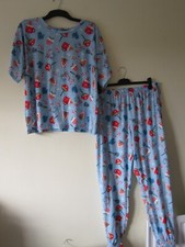 TU SIZE L PYJAMAS CHRISTMAS PJS BLUE LADIES SHORT TSHIRT SET