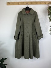 Vintage St Michael Khaki Wool Long Coat  Size 14 Button Front Classic Overcoat 
