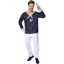 Men’s Sailor Costume Halloween Fancy Dress Outfit Adult Harbour Captain Sea Ocea