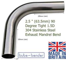 2.5 " (63.5mm) 90 Degree Tight 1.5D 304 Stainless Steel Exhaust Mandrel Bend