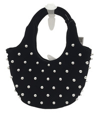 Mango Women's Handbag Small Black Faux Suede Studded Magnetic Strap New F1