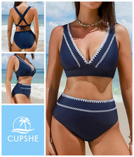 Womens Ladies Bikini Set Size 12 M Soft Cup Padded Top Retro High Waist Brief