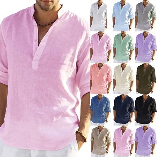 Mens solid linen shirts cotton - linen,