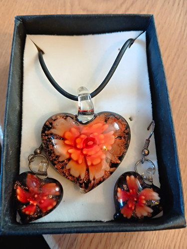 Black orange glass heart - &,
