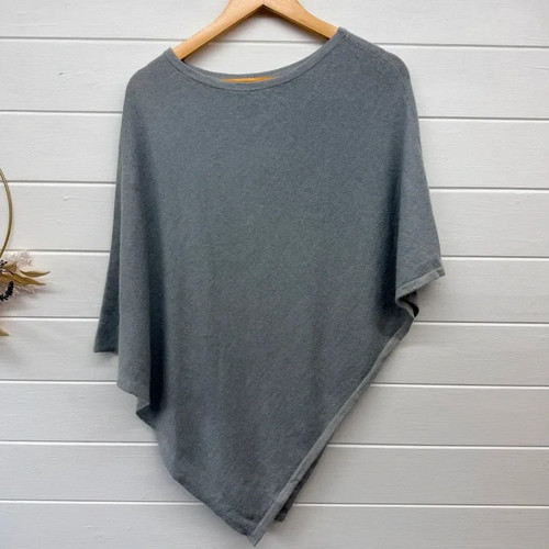 100 cashmere grey poncho cape - grey,
