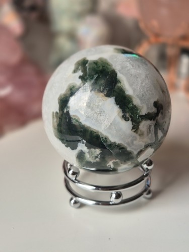 Large druzy moss agate sphere - large,