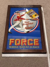 Vintage “FORCE” Whole Wheat Flakes Mirror Advertising Sign – Sunny Jim – Framed 