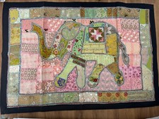 childs patchwork play mat/floor rug - elephant design - pastel pink and green