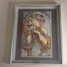 Vintage Alphonse Mucha Print On Glass La Fleur 28.5 x 36cm 14" X 18" Art Nouveau
