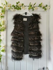 Max & Moi Paris Grey Knitted Gilet with Genuine Raccoon Fur Trim – Size 38