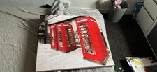 Red Telephone Boxes in London Street Framed Canvas Wall Art Large Picture Print