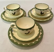 German Zeller Fayencerie Pottery Rooster & Hen Tea Trio Set Vintage 90's