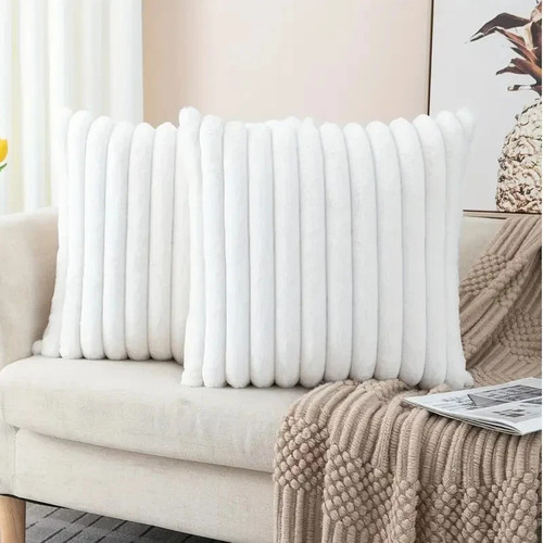 2pcs faux fur fluffy cushion - faux,