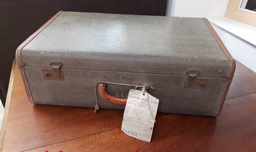 Vintage suitcase green fabric - vintage,