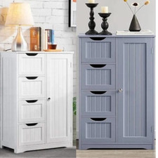 Bathroom Wood Cabinet Storage 4 Drawers 1 Door Free Standing Cupboard Unit