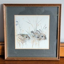 Vintage 1976 Rabbit Watercolour Print By Danish Artist Mads Stage  