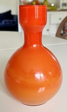 Vintage Mid Century Bright Orange White Interior Hand Blown Glass Vase