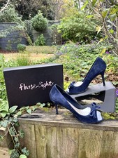 Phase Eight Navy Suede Court Shoes Size 6, open toe bow heels