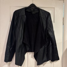 Dorothy Perkins Leather Effect Jacket Black Size 18 Waterfall Front With Pockets