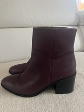 Ladies TU Premium Real Leather Burgundy Block Heels Ankle Boots - UK Size 4