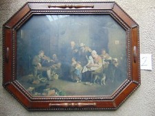 VINTAGE ART DECO 1930s WOODEN OCTAGONAL PICTURE FRAME with PRINT