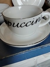 4 White Cappuccino Cups and Saucers