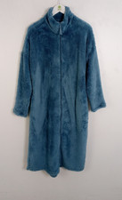 M&S Women's Fleece Full Zip Longline Dressing Gown Size M Blue High Neck NEW F2