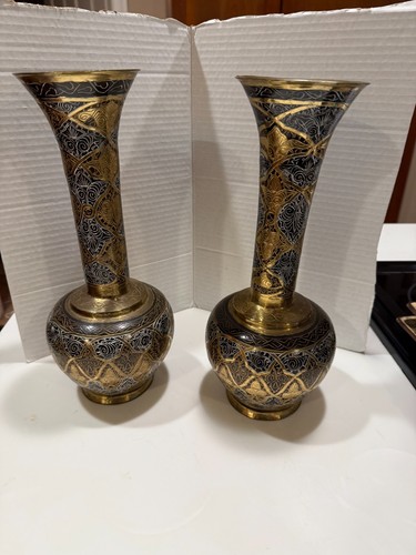 Ornate brass vases - 2,