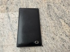 GUCCI Vintage GUCCI Long Slim Wallet Black Leather with metal Silver G to front 
