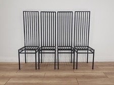 DINING CHAIRS 4 High Back Black Iron Railing Industrial Chic FREE DELIVERY