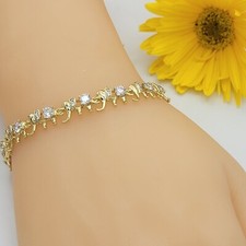14K Color Gold Plated Elephant Chain Bracelet. Good Luck. Pulsera Oro Laminado
