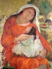 Large Italian Oil Painting Portrait Mother & Child by Luciana Manelli (b. 1946-)