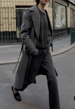 Zara Wool Coat With Belt Grey Size S