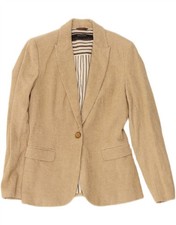 ZARA Womens Corduroy 1 Button Blazer Jacket UK 10 Small Beige Linen YC10