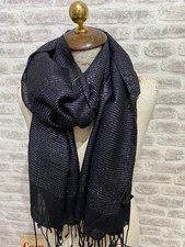 Matalan cotton blend scarf black with metallic thread sparkly oblong S2008