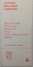 Original Jones Baler Agricultural Price List, September 1974