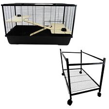 Rat Hamster Indoor Langham XL Cage 2-Tiers Black Optional Stand Small Pet