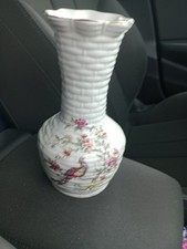 Made in GDR  Porcelain Vase Basket Weave Peacock 18cm Tall RARE