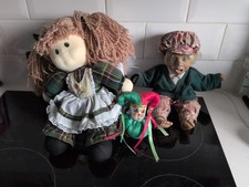 3 x Doll and Clown toys, plush, plastic and porcelain head clown