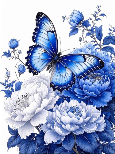 Blue butterfly peony floral - peony,