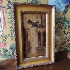 Antique Victorian crystoleum hand painted oil on glass in ornate guilded frame