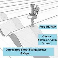 SCREWS and Caps FOR CORRUGATED Roofing Sheet Fixings Exterior Use - 50mm or 75mm